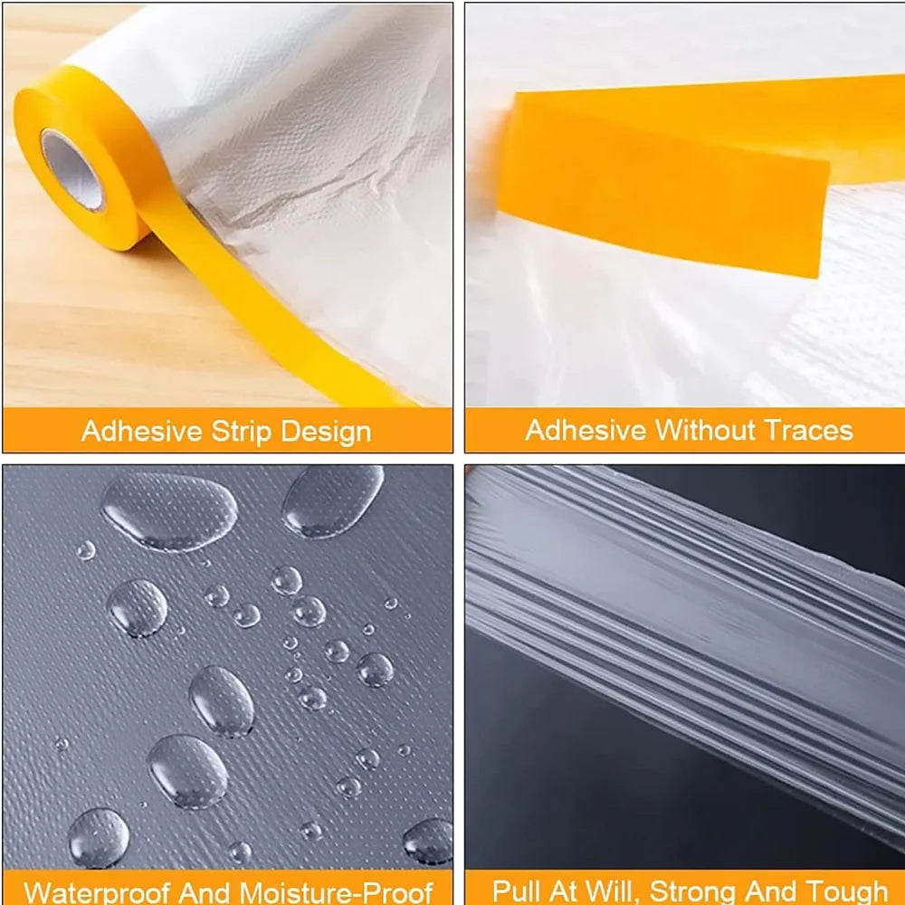 Pre-Taped Masking Film Roll | Protective Paint Adhesive for Cars, Frames & Skirting