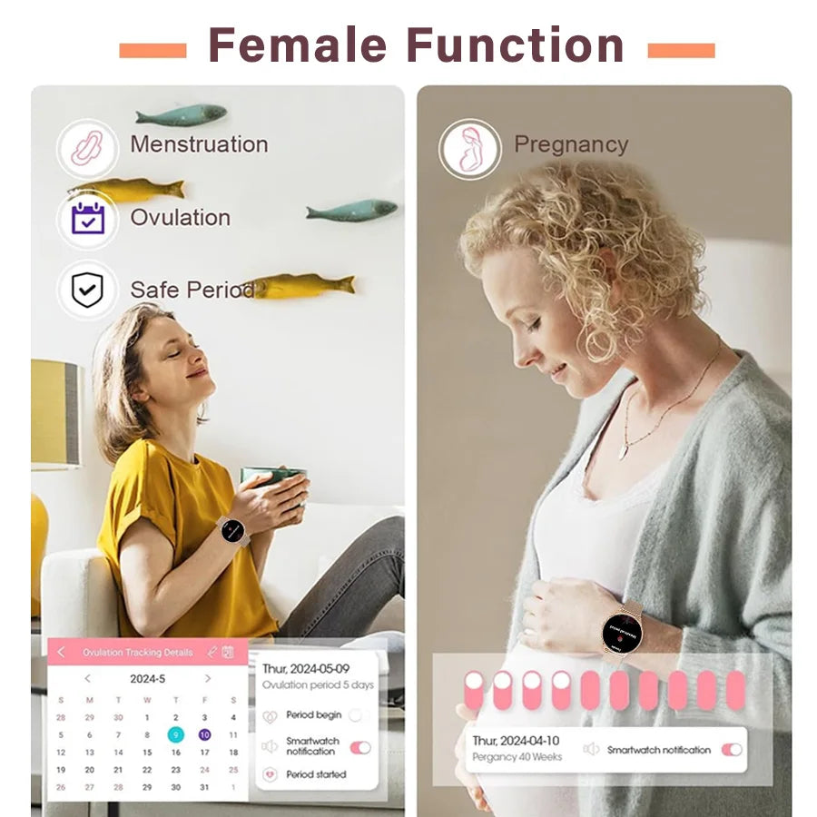 Smart Watch for Women – Always-On Display, IP67 Waterproof, Fitness Tracker with Sleep & Menstrual Cycle Monitoring – Black Gold