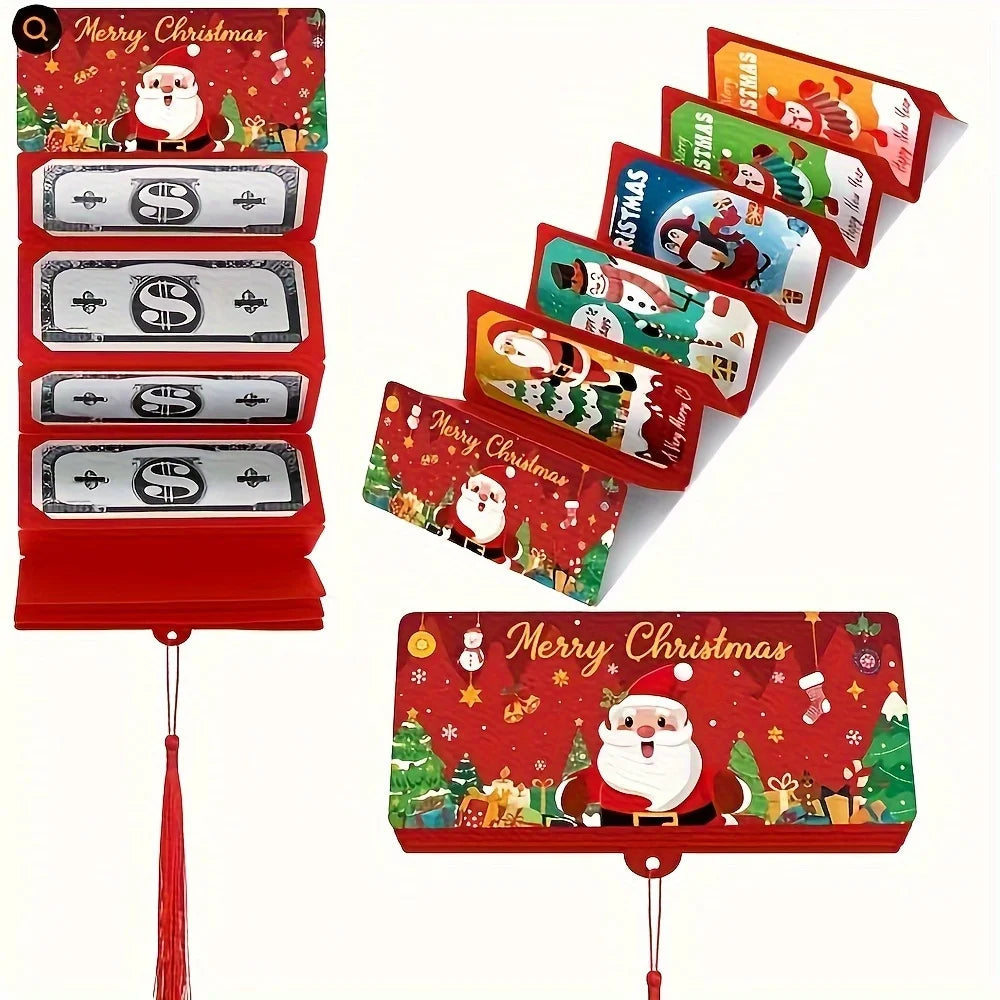 10-Slot Christmas Money and Gift Card Holder - Santa Holiday Design with Snowflakes-Perfect for Christmas Birthdays Thanksgiving