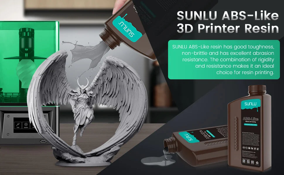 SUNLU ABS-Like 3D Printer Resin – 405nm Rapid UV-Curing, Water Washable, 1000g Bottle