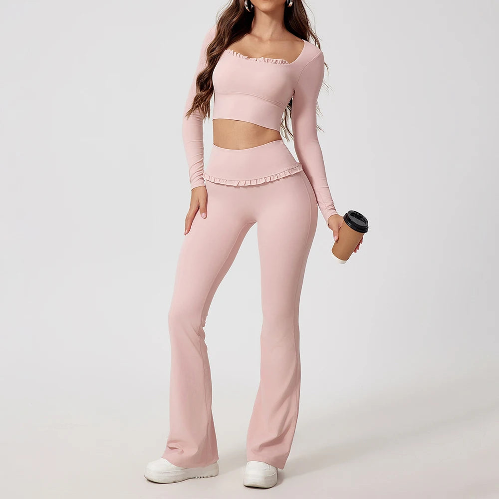 Women's Sportswear Yoga Set 2PCS Gym Clothes Yoga Suits For Women Fitness Set Tracksuits Yoga Long Sleeve Gym Flared Leggings