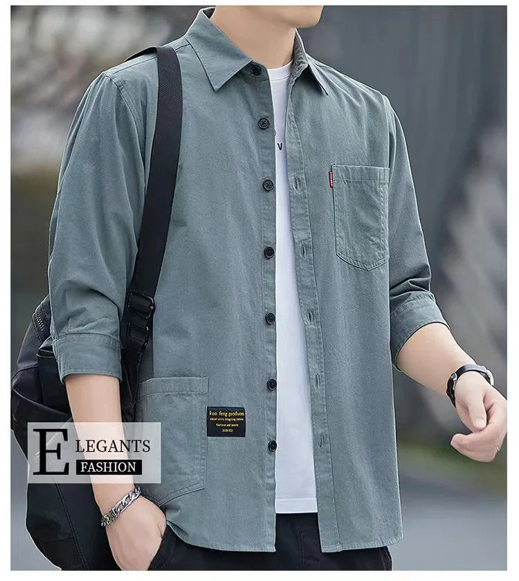 Men’s Solid Color Short Sleeve Casual Shirt