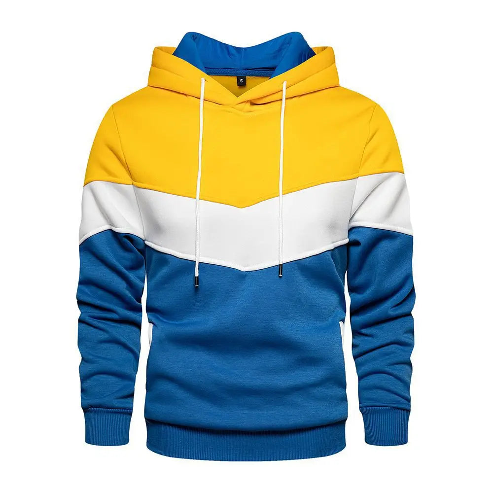 Men Patchwork Hoodie – 2025 Street Fashion Outdoor Casual Fleece Thermal Hooded Sweatshirt
