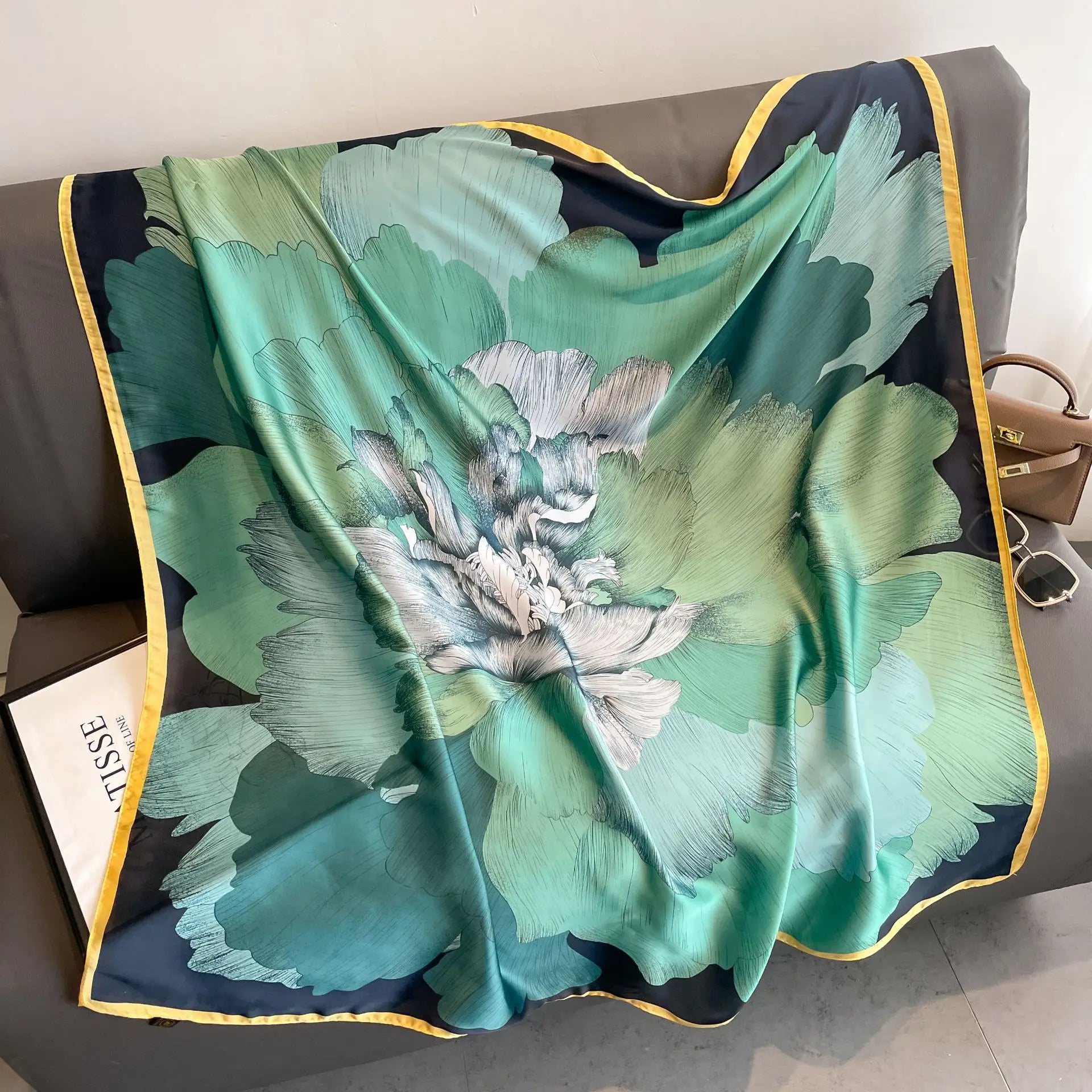 Luxury Horse Print Square Scarf Vintage Imitation Silk Shawl Scarf  Women Windproof Outdoor Head Wrap 110*110cm