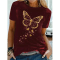 Golden Butterfly Print Women’s Casual T Shirt Short Sleeve O Neck Top
