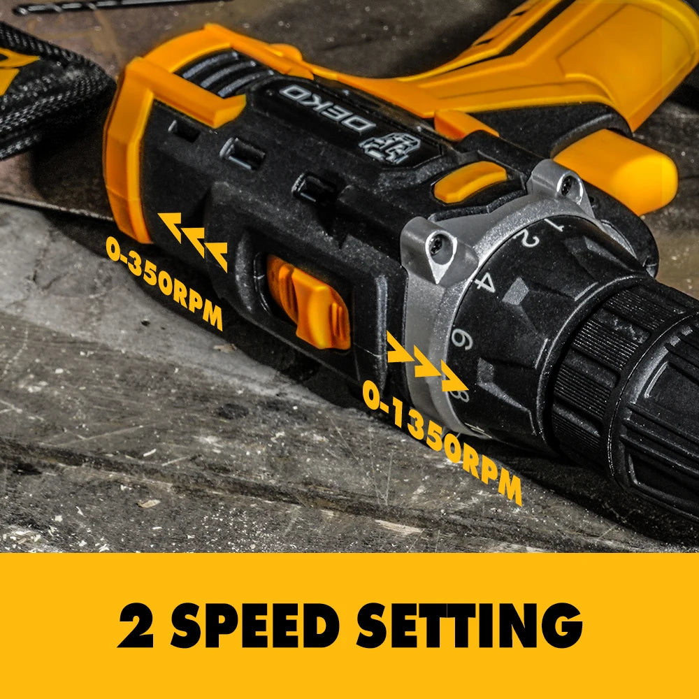 DEKO Cordless Drill 2 Speed Electric Screwdriver with Lithium Battery