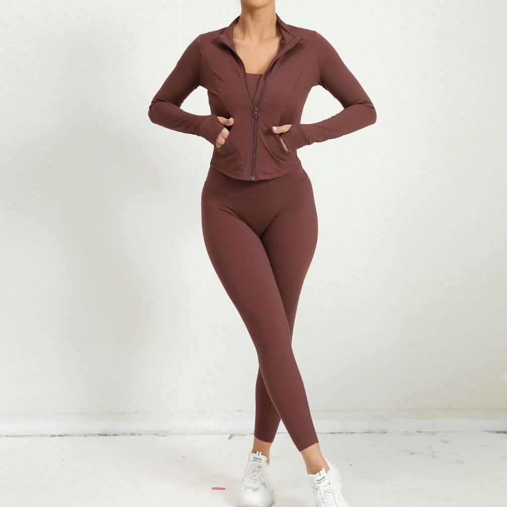 Women’s 2-Piece Yoga Gym Set - Zip-Up Sports Jacket & High-Waist Leggings