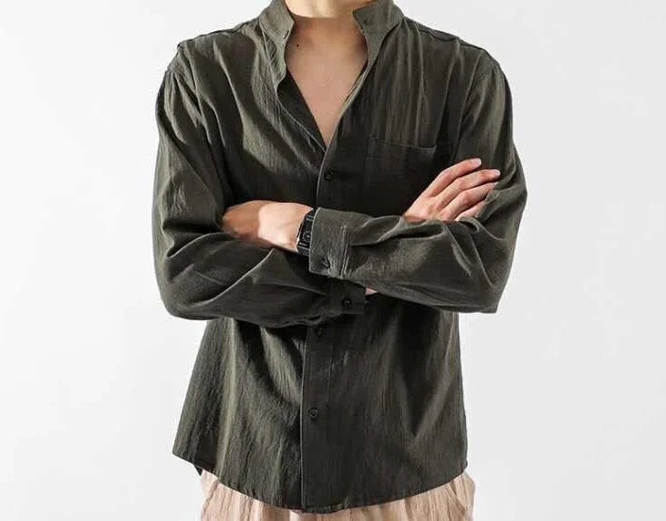 Men's White Linen Shirt with Pocket – Elegant Casual Fashion Shirt, 2025 New Arrival Social Tops