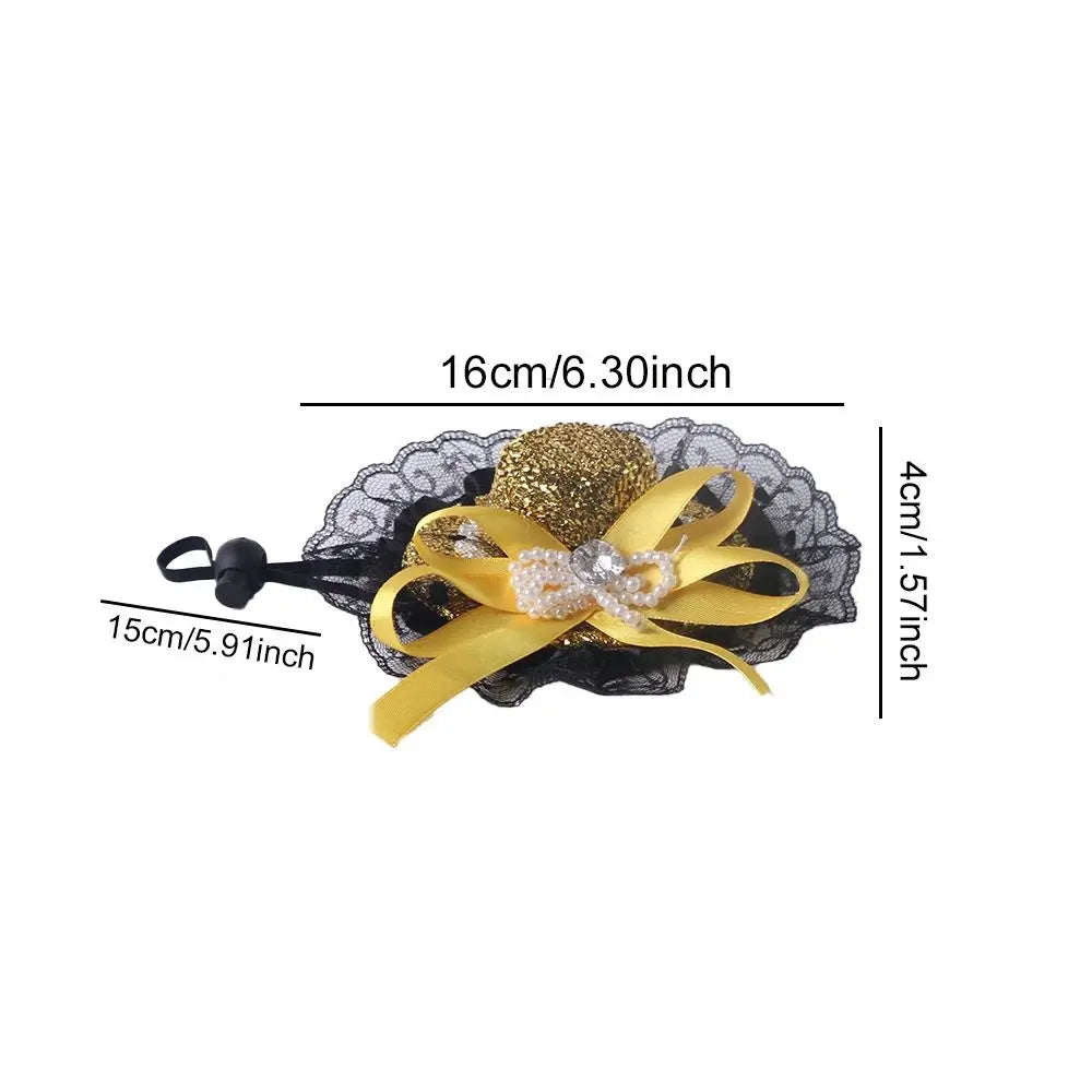 Pet Cat Halloween Hat Adjustable Sequin Lace Cosplay