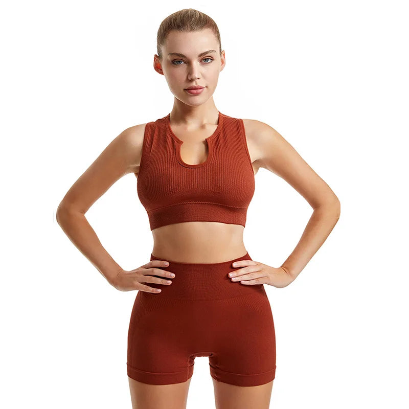 Women’s 2-Piece Seamless Yoga Set - High-Waist Leggings & Sports Bra Workout Suit