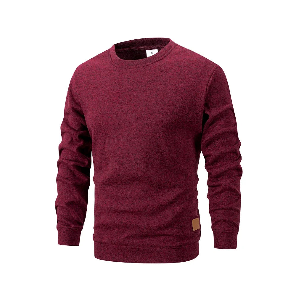 Men’s Casual Round Neck Sweatshirt Loose Fit Solid Color Long Sleeve Pullover