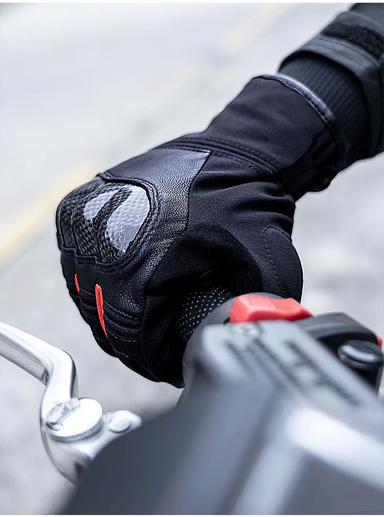 Waterproof Winter Motorcycle Gloves Genuine Goatskin Leather Warm Touch Screen