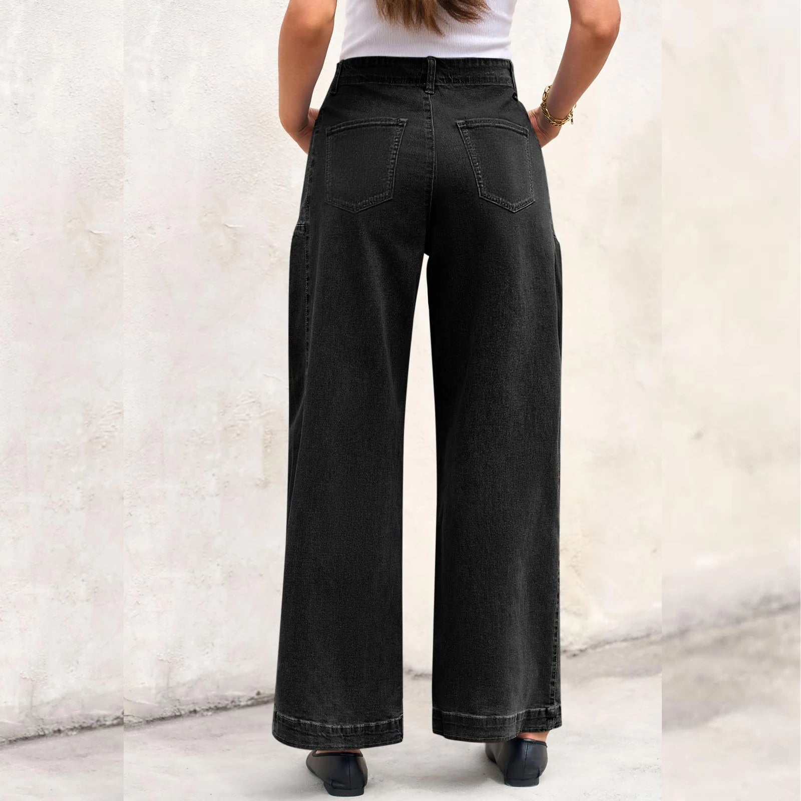 Womens High Waist Spring Wide Leg Straight Jeans Retro Style
