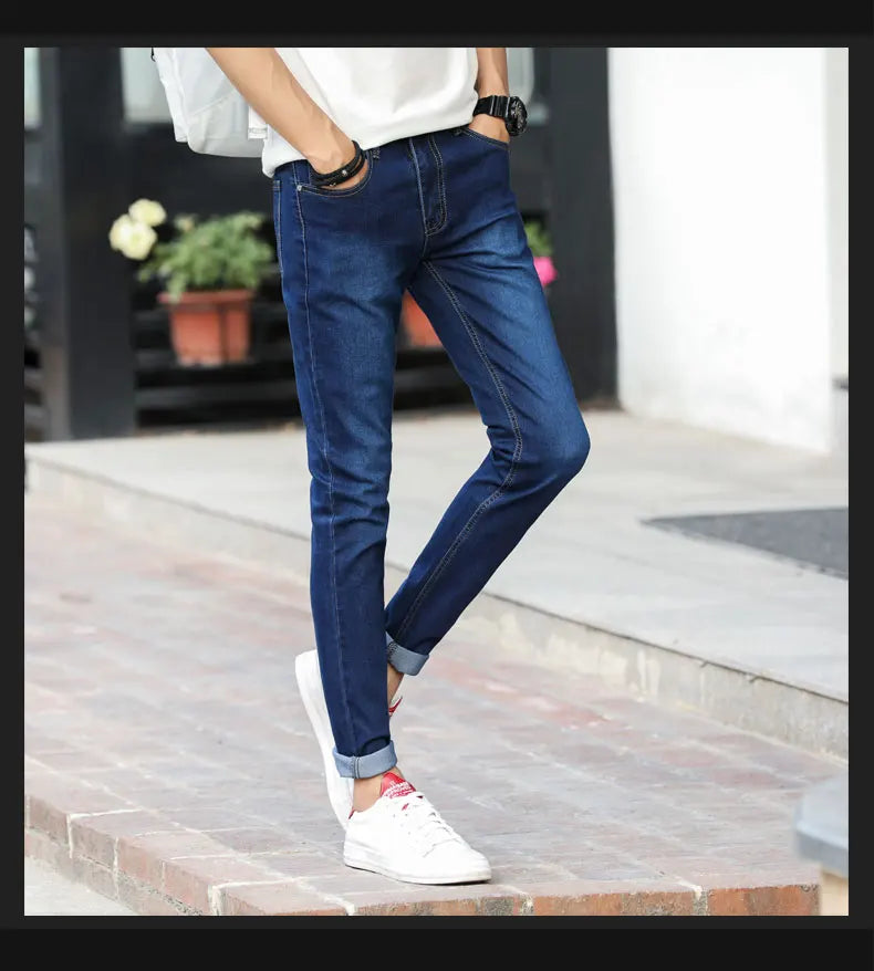 Men's Slim Fit Stretch Skinny Jeans - High Quality Black & White Denim Pants