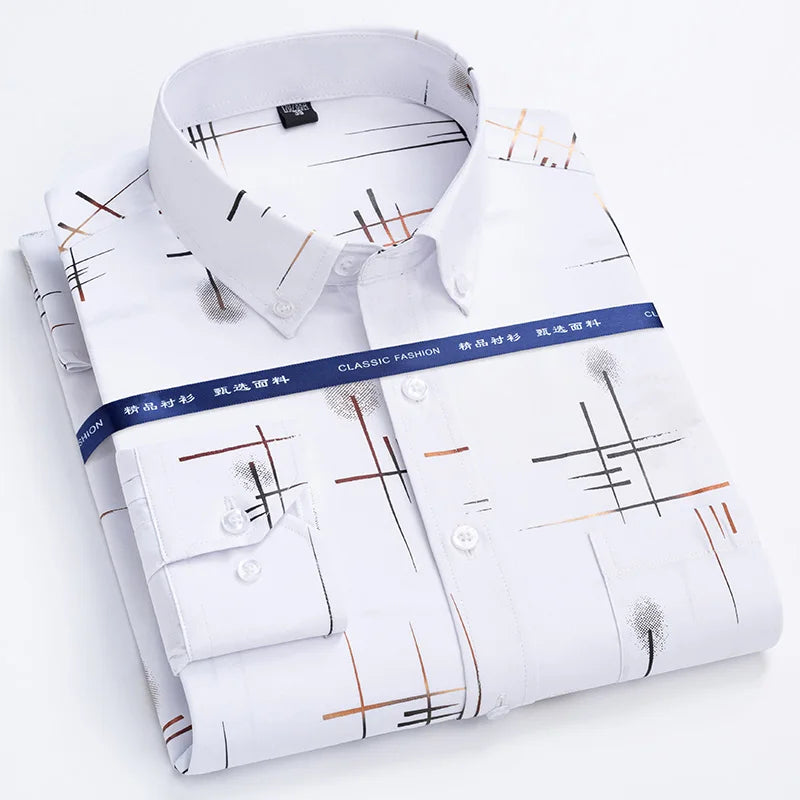 Men's Slim Fit Dress Shirt Non Iron Anti Wrinkle Plaid Business Casual Long Sleeve