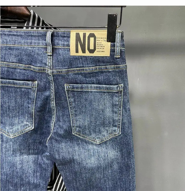 Jeans Men's Spring and Summer New High-end Trend Blue Slim-fitting Pants Brand Korean Streetwear High Street Retro Long Pants - trendingshoping.com