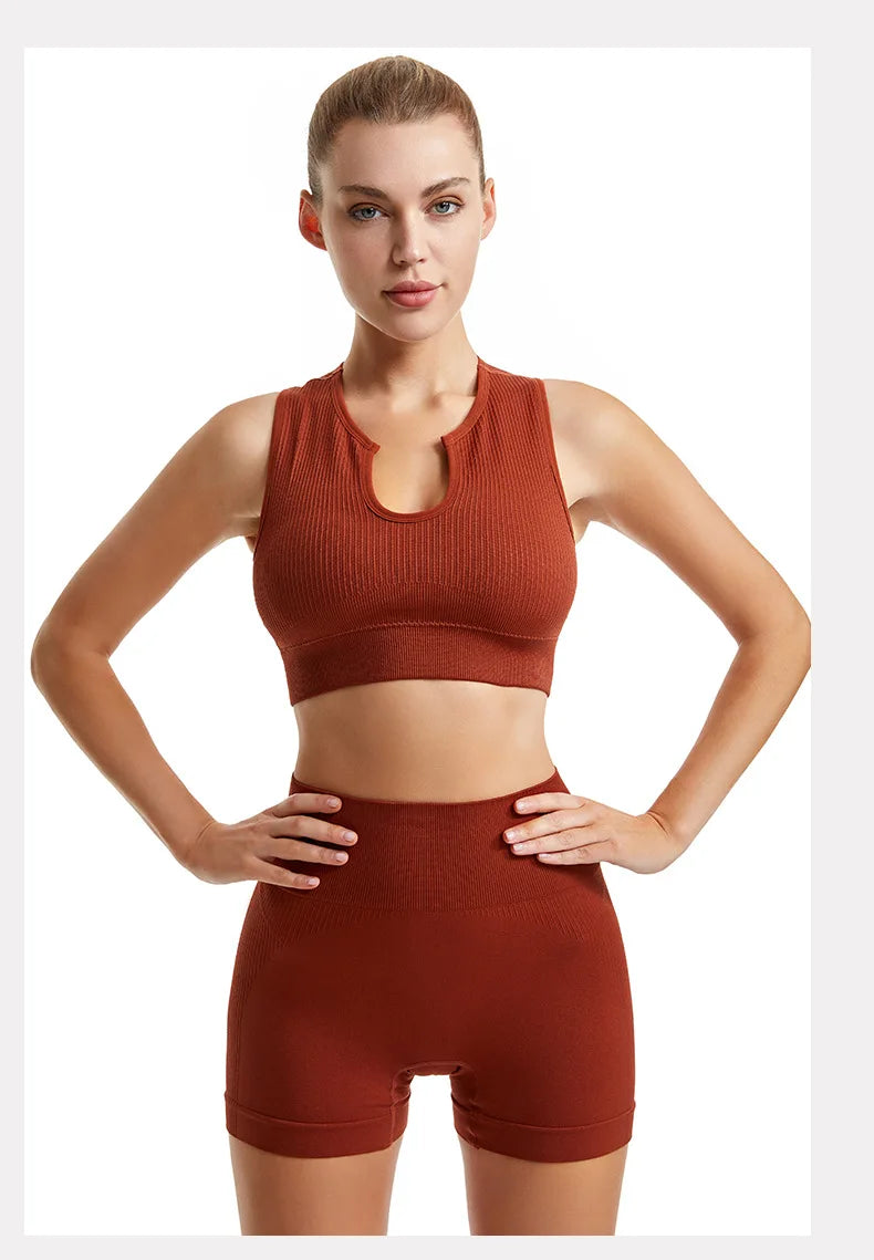 Women’s 2-Piece Seamless Yoga Set - High-Waist Leggings & Sports Bra Workout Suit