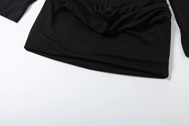 Nibber Women's Sexy V-Neck Mini Dress Long Sleeve Ruched Hidden Button Fashion