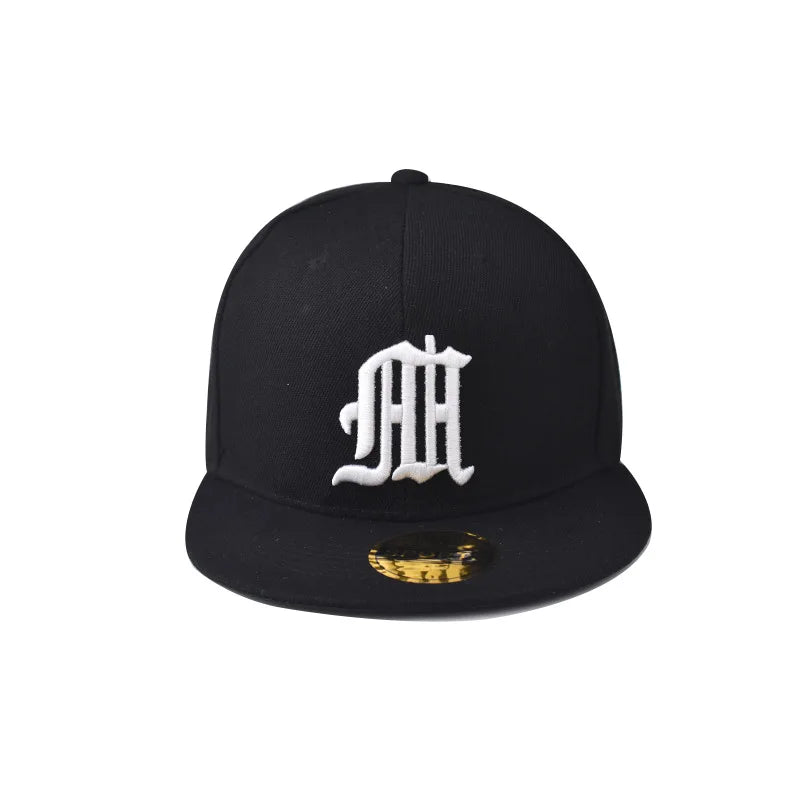 Youth Hip Hop Cap - Solid HH Embroidery Flat Brim Fitted Hat for Trendy Style