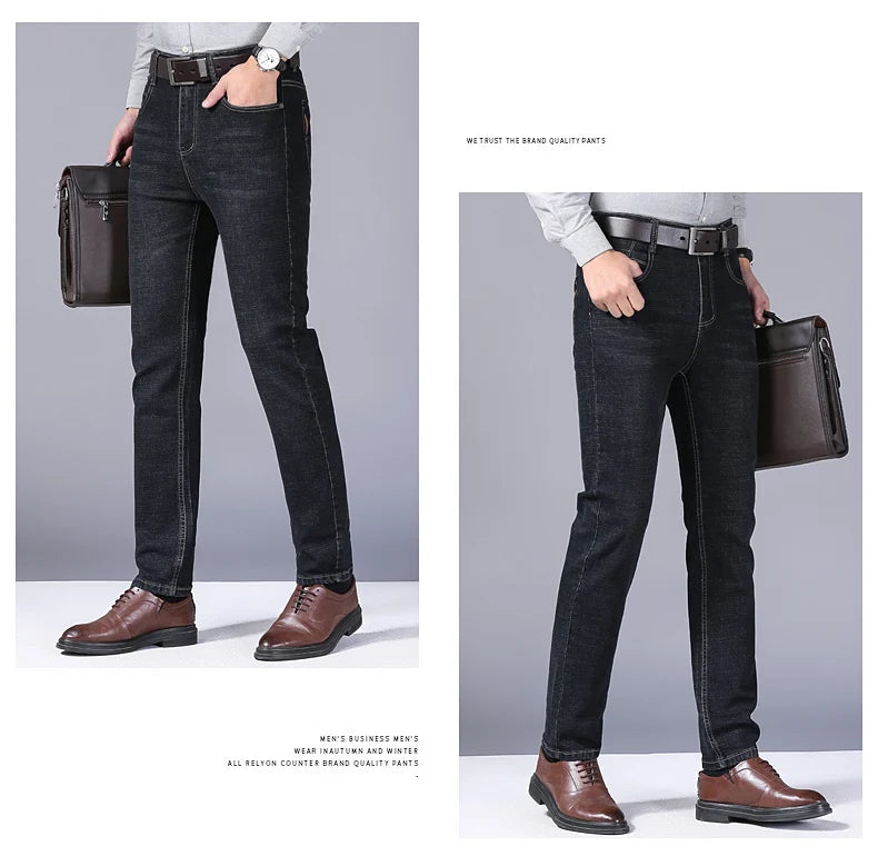 Men Fashion Straight Jeans 2024 New Stretch Slim Fit Comfortable Soft Business Denim Trousers Male Brand Clothing
