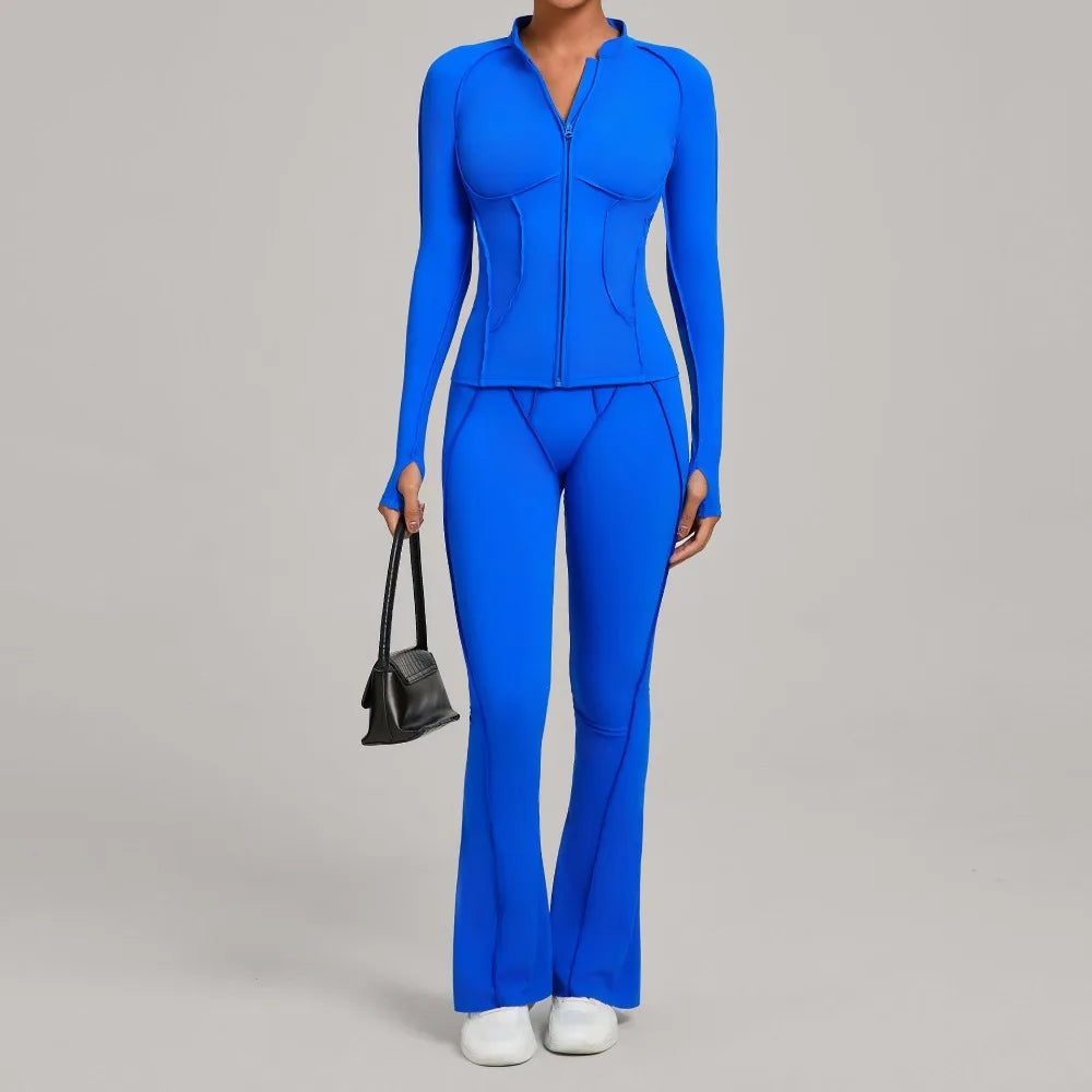 Women’s 2-Piece Zipper Gym Set - Long Sleeve Tracksuit & High-Waist Yoga Pants