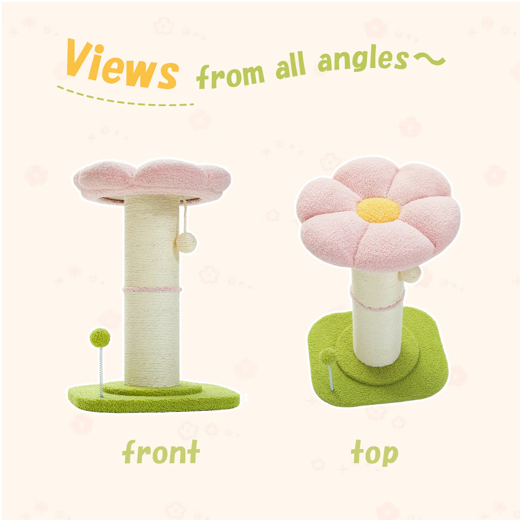 Flower Cat Scratching Post Small Cat Tree Tower Cat Scratcher for Indoor Cats with Super Thick Scratching Post Removable Cat Bed - trendingshoping.com
