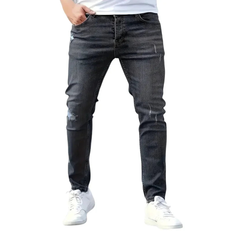 Ripped Jeans Men Skinny Light Blue High Street Style Male Jeans Elasticity Slim Fit Frayed Casual Men Pants Trousers Biker Jeans