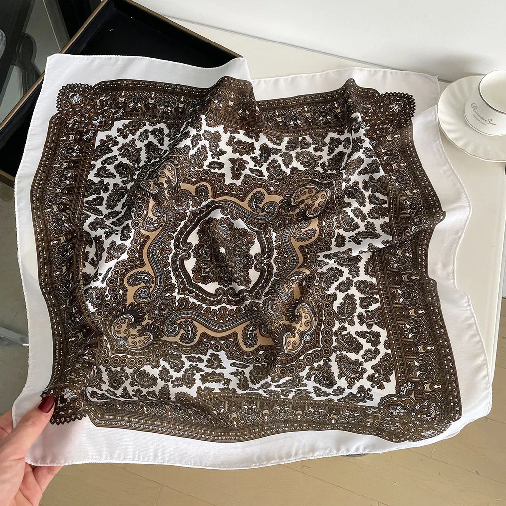 Women’s Square Scarf 70×70cm – Paisley Print Cotton Texture Shawl Headband & Neck Bandana