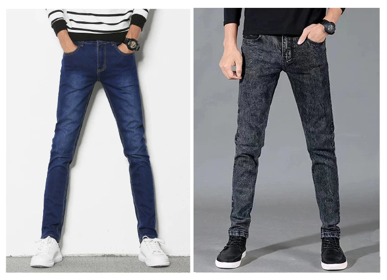 Men's Slim Fit Stretch Skinny Jeans - High Quality Black & White Denim Pants
