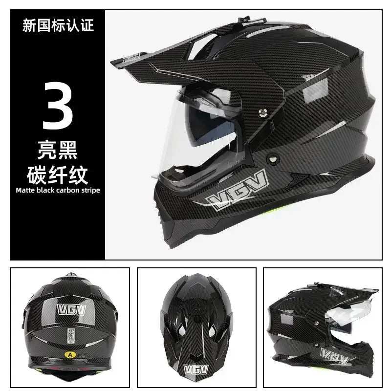 Motocycle Helmet MTB ATV Motocross Cascos Carbon Fiber Pattern Off-Road helmet Dual Lens Capacete Casco moto DOT Certification