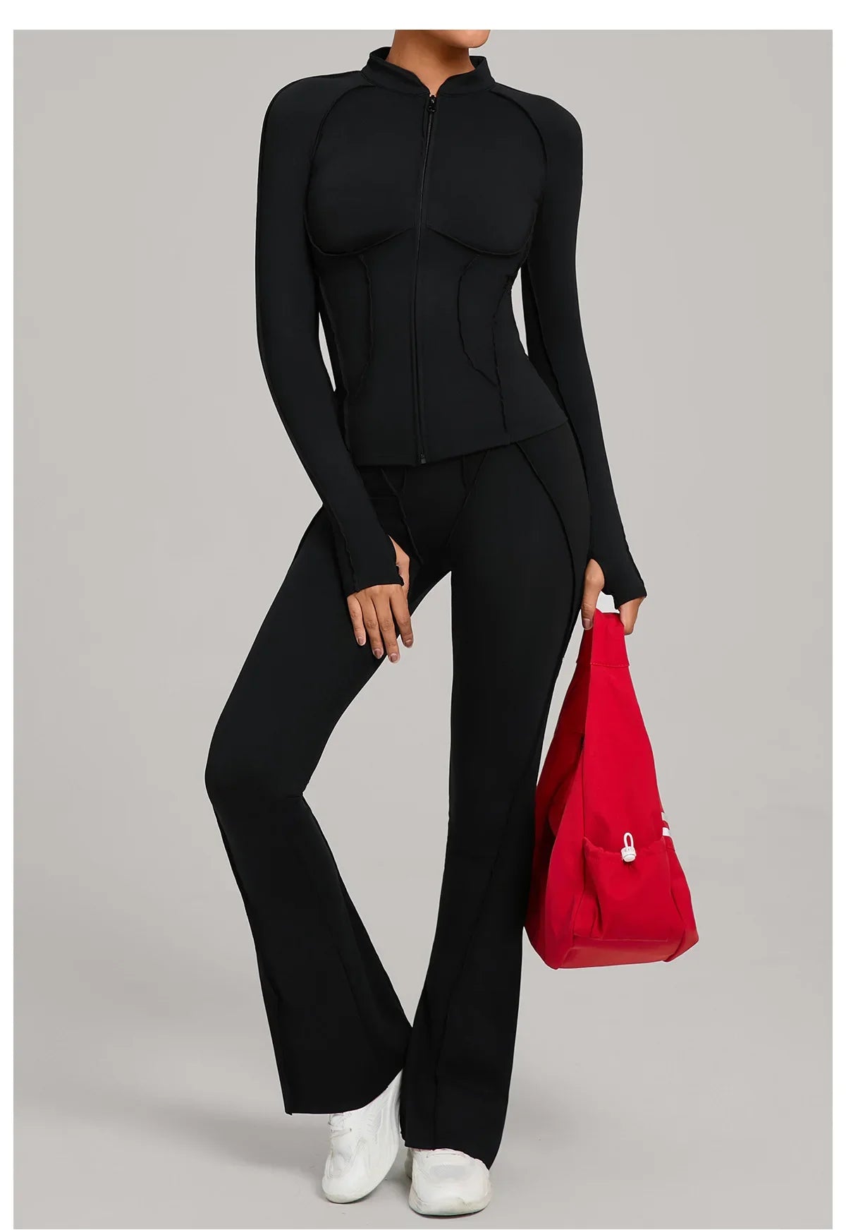 Women’s 2-Piece Zipper Gym Set - Long Sleeve Tracksuit & High-Waist Yoga Pants