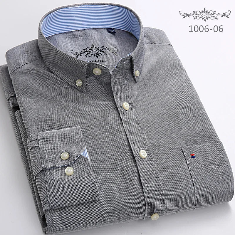 Men's Slim Fit Long Sleeve Shirt – Formal Plain Cotton Shirt with Single Pocket, Soft Plaid Office & Designer Tops"