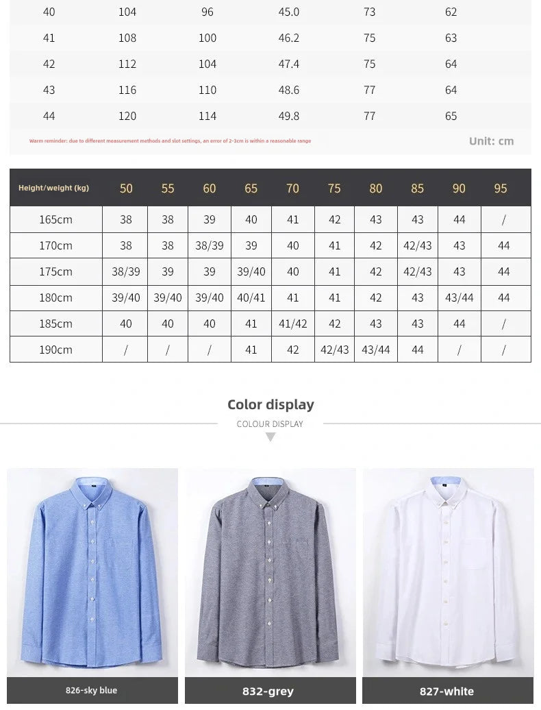 Men's Long Sleeve Oxford Shirt – Slim Fit, Soft & Comfortable, Casual Work Shirt for Spring, Summer, Autumn & Winter, No Iron