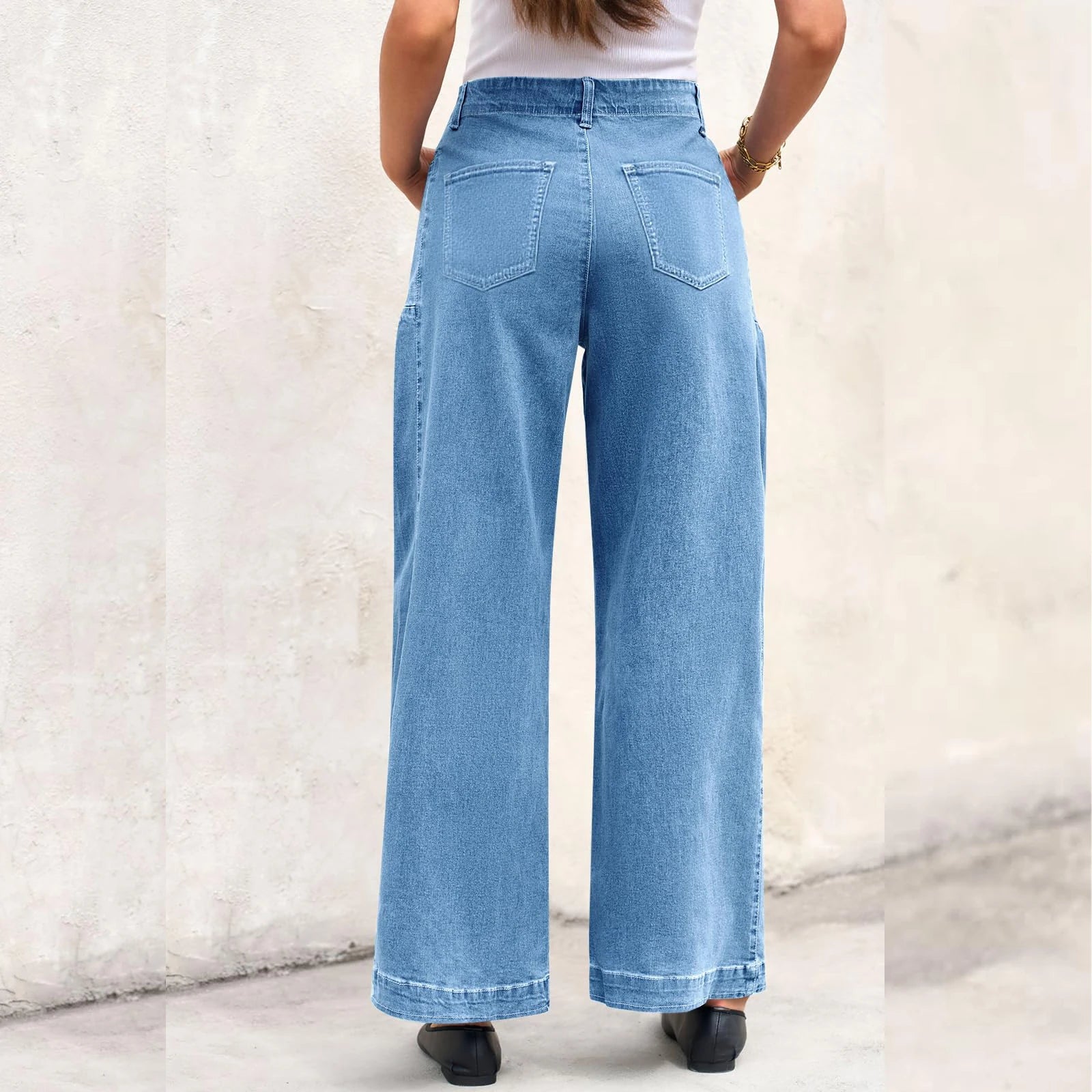 Womens High Waist Spring Wide Leg Straight Jeans Retro Style