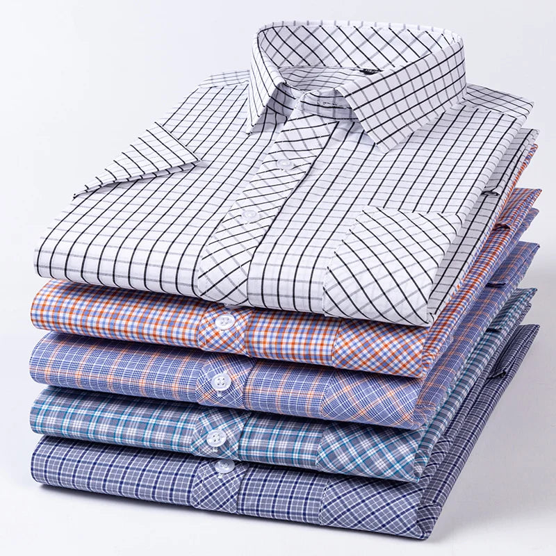 Men's Casual Cotton Plaid Shirt – Short Sleeve Summer Shirt, Elegant Business & Smart Dress Shirt, England Fashion Top