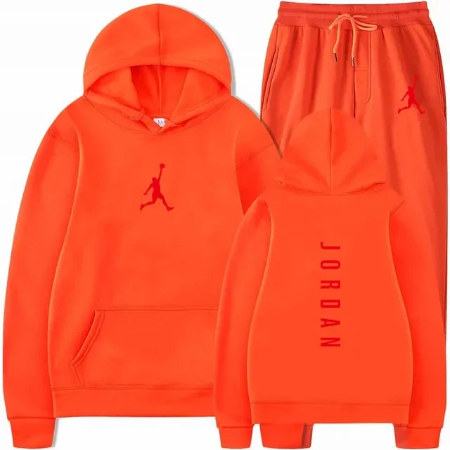 Men's Essential Winter Tracksuit - Heavyweight Solid Color Hoodie & Stretch Jogger Set - 2-Piece Urban Sportswear