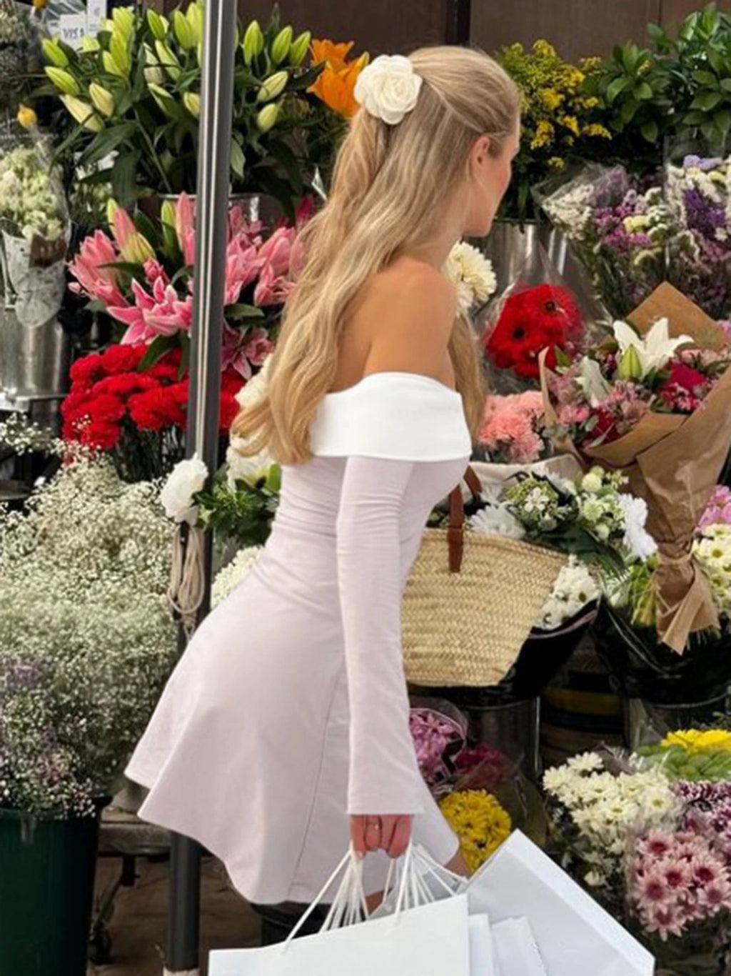 Dulzura Women's Off-Shoulder Long Sleeve Mini Dress - Slim Fit Sexy Party Clubwear