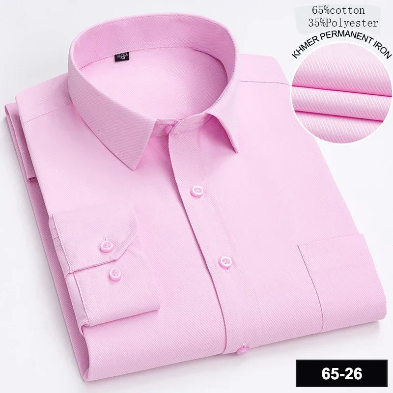 Men's Slim Fit Long Sleeve Shirt – Formal Plain Cotton Shirt with Single Pocket, Soft Plaid Office & Designer Tops"