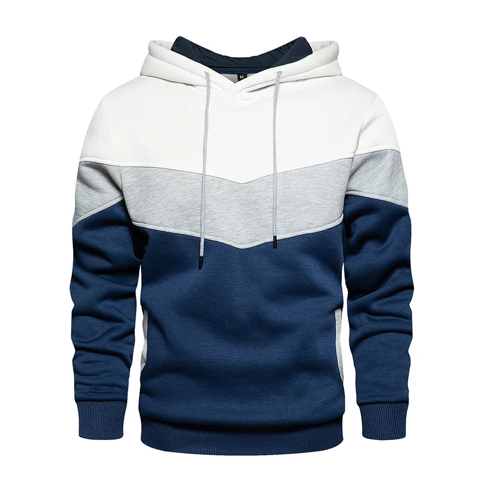 Men Patchwork Hoodie – 2025 Street Fashion Outdoor Casual Fleece Thermal Hooded Sweatshirt