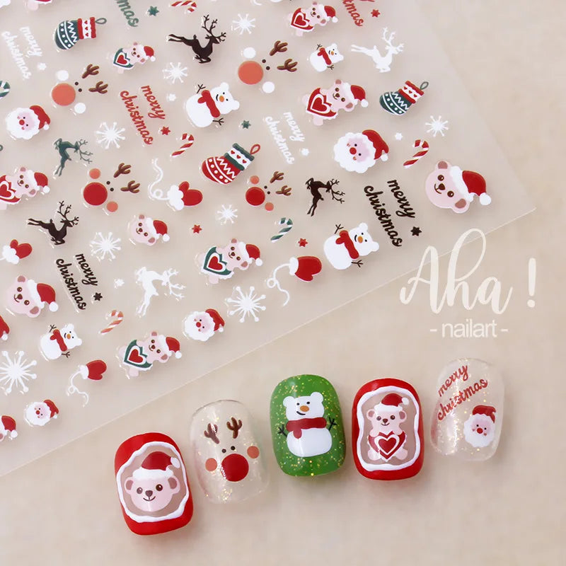 Christmas Santa Claus Elk Nail Art Stickers Snowman/Snowflake Cartoon Sliders