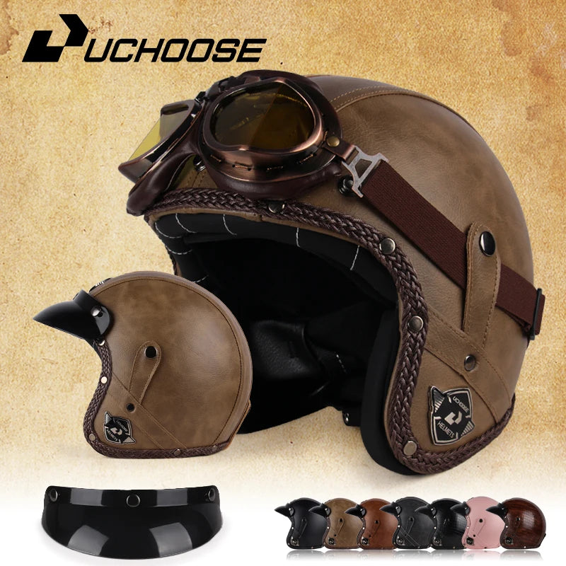 UCHOOSE 3 Quarter Open Face Motorcycle Helmet Classic Vintage