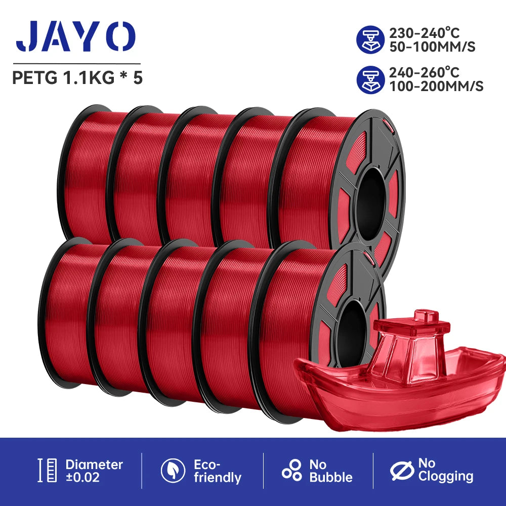 JAYO petg Filament 3d PETG 1.75mm 10Rolls Neatly Wound Toughness no bubbles 3D Printer Filament for FDM Muticolor 1.1KG /roll - trendingshoping.com