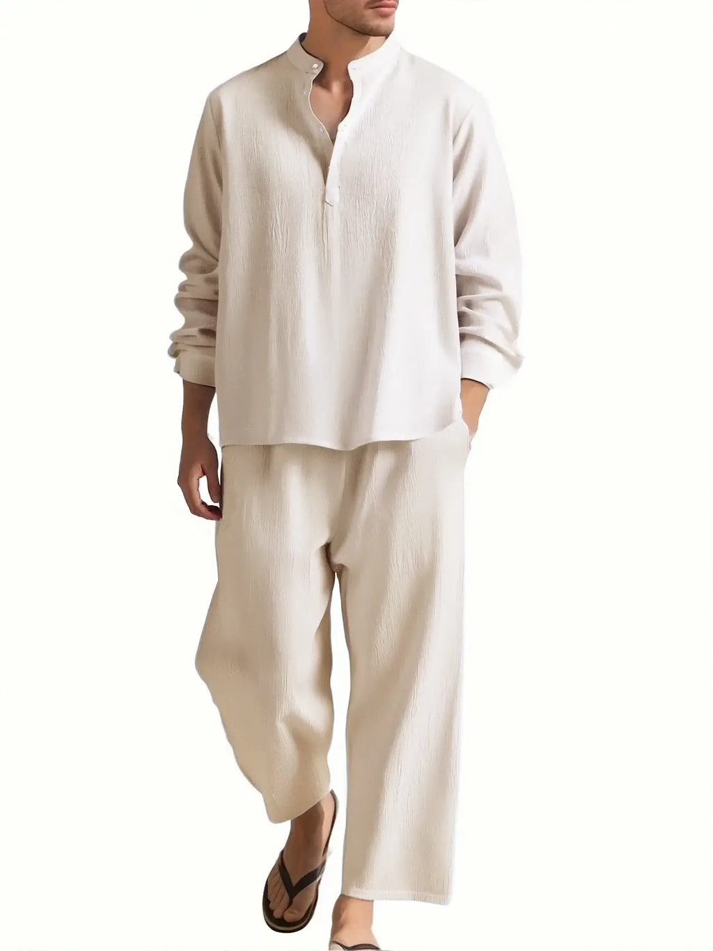 Men’s Long Sleeve Shirt and Pants Set Solid Color Tracksuit Beach Vacation Wear