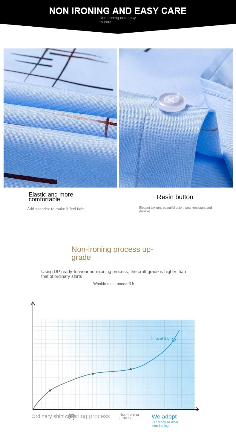 Men's Slim Fit Dress Shirt Non Iron Anti Wrinkle Plaid Business Casual Long Sleeve