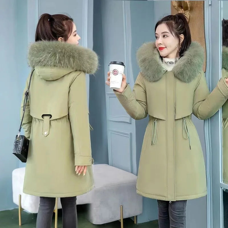 2023 Oversized 6XL Female Parka Winter New Loose Wool Liner Jacket Women's Thick Hooded Coat Ladies Warm Padded Long Snow Parkas - trendingshoping.com