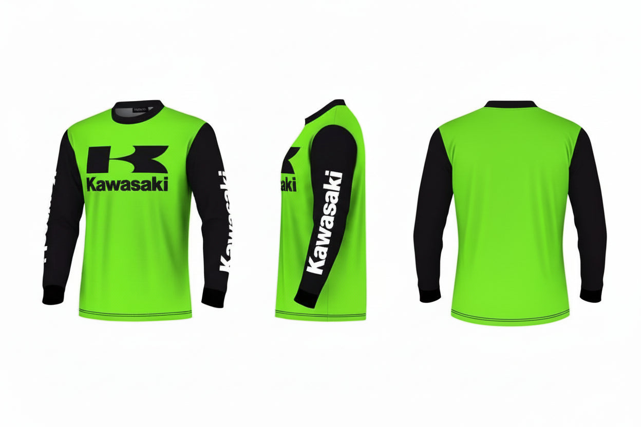 Kawasaki Men’s Quick-Dry Long Sleeve Sports Shirt Breathable Summer Motorcycle Top