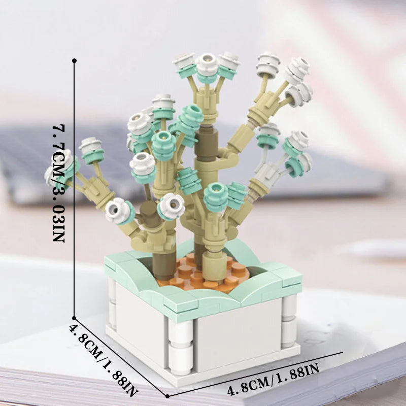 Bouquet Moc Block Flower Succulents Bonsai Potted Building Blocks Romantic Kit Assembly Bricks Toys For Kids Girl Christmas Gift - trendingshoping.com