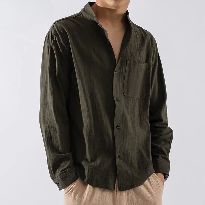 Men's White Linen Shirt with Pocket – Elegant Casual Fashion Shirt, 2025 New Arrival Social Tops