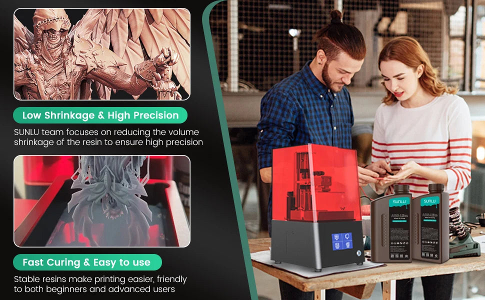 SUNLU ABS-Like 3D Printer Resin – 405nm Rapid UV-Curing, Water Washable, 1000g Bottle