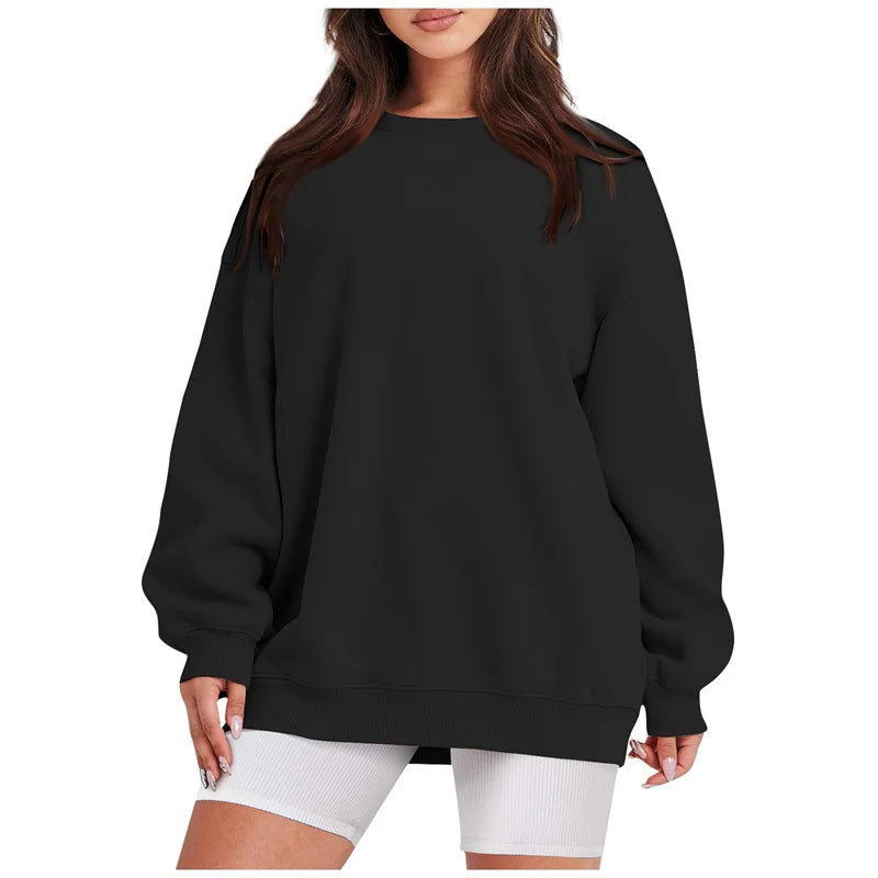 Women's Round Neck Pullover Sweatshirt - Loose Fit Long Sleeve Sports Casual Top for Spring/Autumn